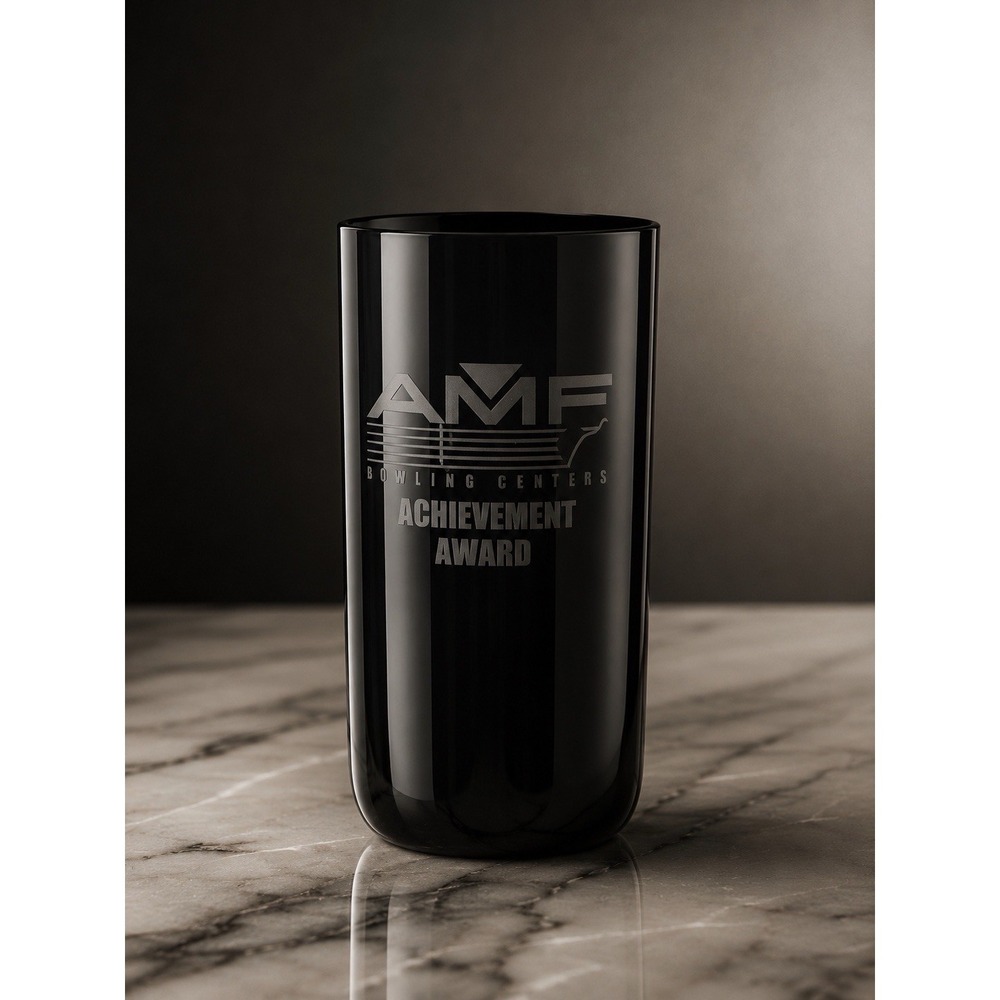 Vintage AMF Bowling Centers Achievement Award Black Glass Tumbler – 6" Tall